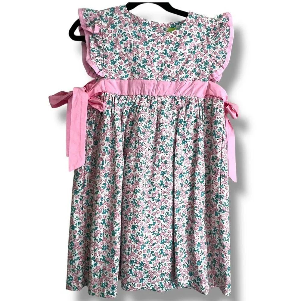NEW Classic Whimsy Floral Flutter Sleeve Pink Bow Dress Size 7